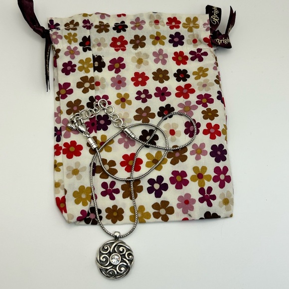 Brighton Round Scroll Necklace Single Swarovski Crystal Retired 17" & Cloth Bag - Picture 9 of 11